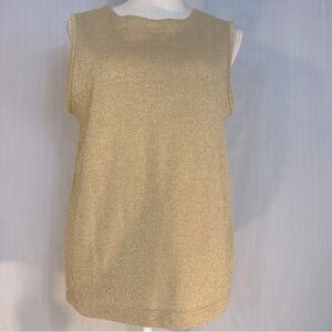 Vintage Bob Mackie Studio Top Gold Glitter Metallic Knit Sleeveless Tank S
